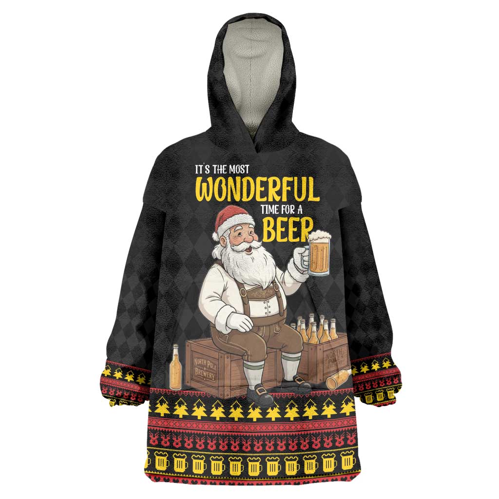 Funny Santa Claus Wearable Blanket Hoodie It's The Most Wonderful Time For A Beer - Wonder Print Shop