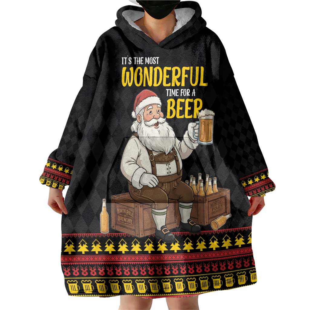 Funny Santa Claus Wearable Blanket Hoodie It's The Most Wonderful Time For A Beer - Wonder Print Shop