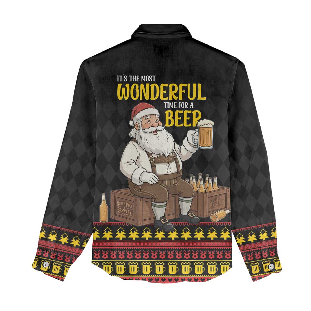 Funny Santa Claus Women Casual Shirt It's The Most Wonderful Time For A Beer - Wonder Print Shop