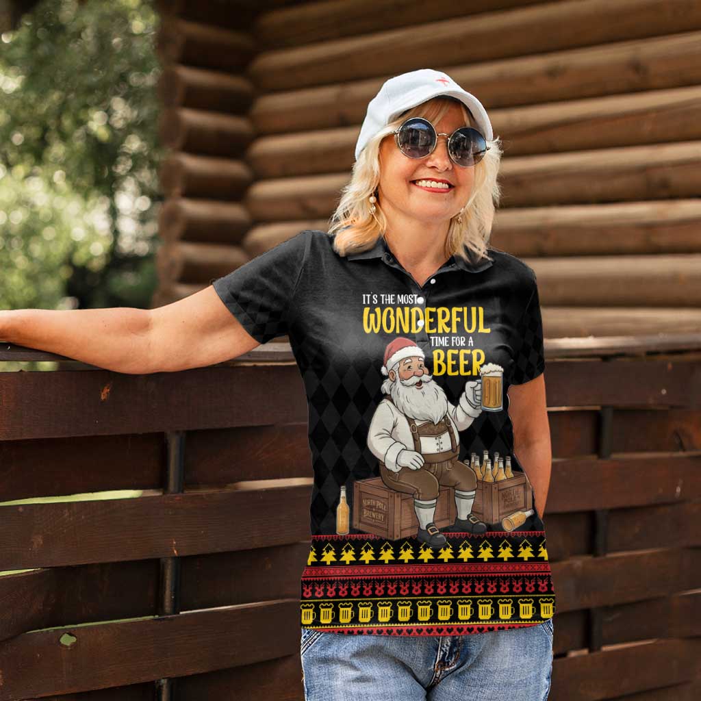 Funny Santa Claus Women Polo Shirt It's The Most Wonderful Time For A Beer - Wonder Print Shop