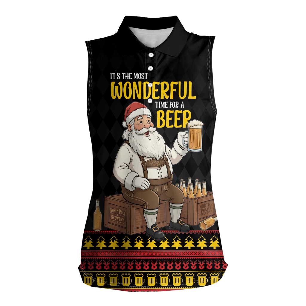 Funny Santa Claus Women Sleeveless Polo Shirt It's The Most Wonderful Time For A Beer - Wonder Print Shop