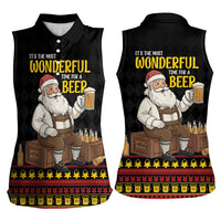 Funny Santa Claus Women Sleeveless Polo Shirt It's The Most Wonderful Time For A Beer - Wonder Print Shop