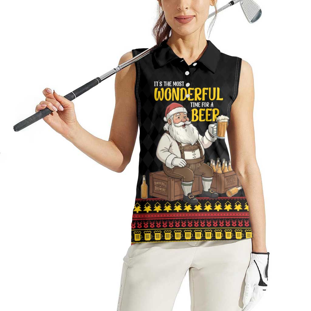 Funny Santa Claus Women Sleeveless Polo Shirt It's The Most Wonderful Time For A Beer - Wonder Print Shop