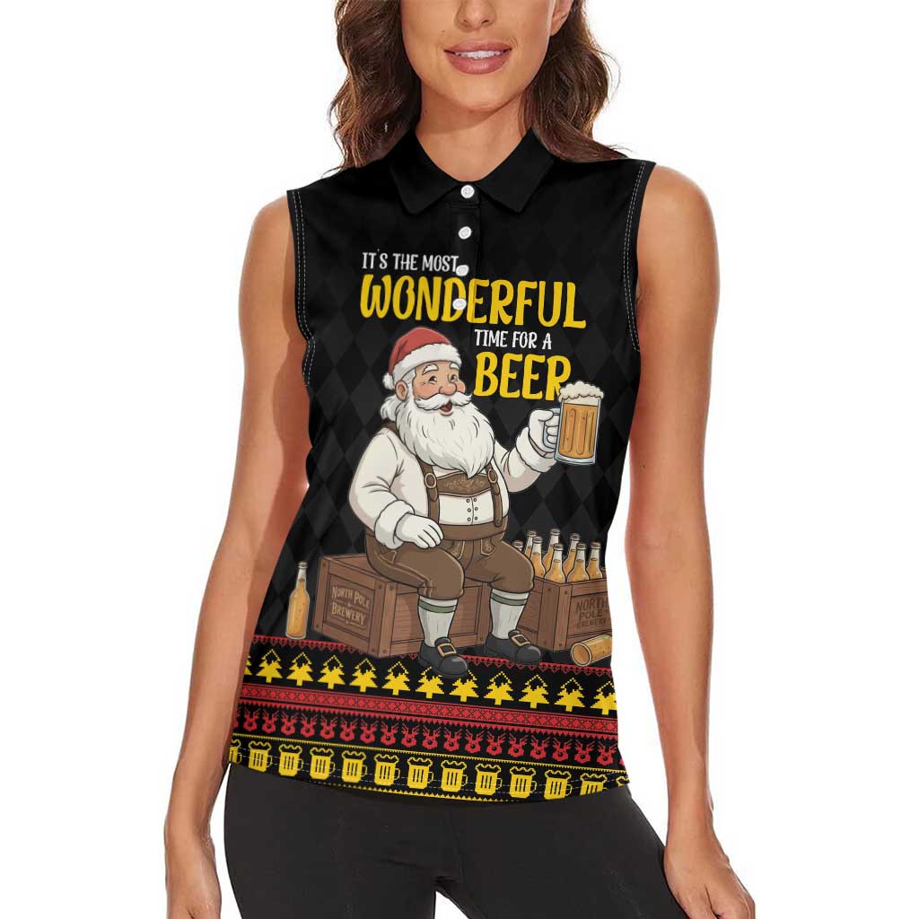 Funny Santa Claus Women Sleeveless Polo Shirt It's The Most Wonderful Time For A Beer - Wonder Print Shop