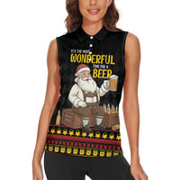Funny Santa Claus Women Sleeveless Polo Shirt It's The Most Wonderful Time For A Beer - Wonder Print Shop