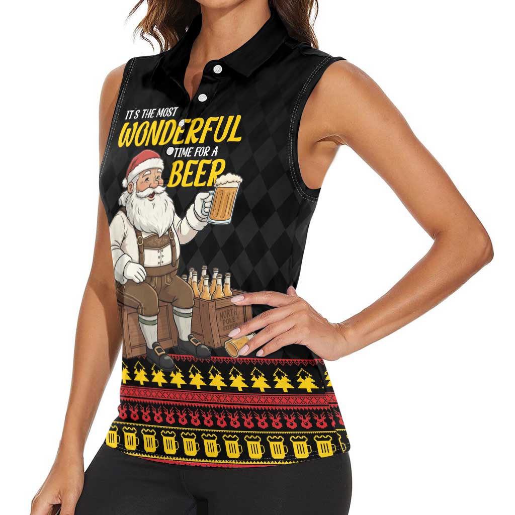Funny Santa Claus Women Sleeveless Polo Shirt It's The Most Wonderful Time For A Beer - Wonder Print Shop