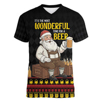 Funny Santa Claus Women V-Neck T-Shirt It's The Most Wonderful Time For A Beer - Wonder Print Shop