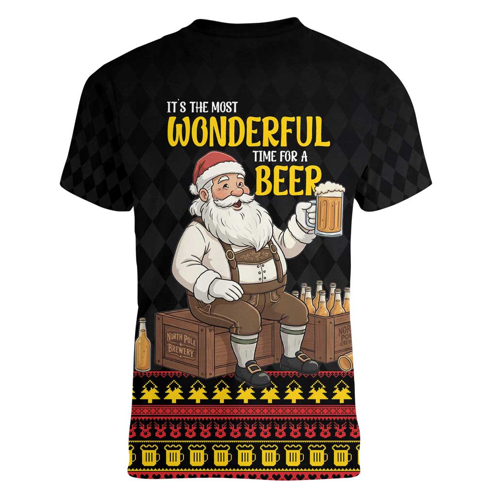 Funny Santa Claus Women V-Neck T-Shirt It's The Most Wonderful Time For A Beer - Wonder Print Shop