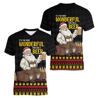 Funny Santa Claus Women V-Neck T-Shirt It's The Most Wonderful Time For A Beer - Wonder Print Shop