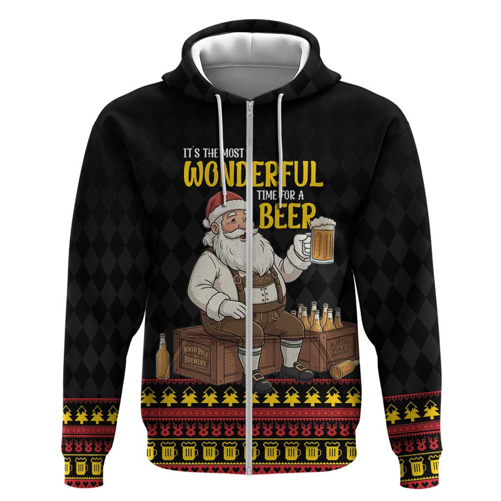 Funny Santa Claus Zip Hoodie It's The Most Wonderful Time For A Beer - Wonder Print Shop