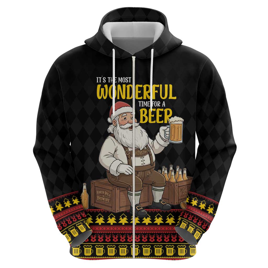 Funny Santa Claus Zip Hoodie It's The Most Wonderful Time For A Beer - Wonder Print Shop