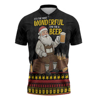 Funny Santa Claus Zipper Polo Shirt It's The Most Wonderful Time For A Beer - Wonder Print Shop