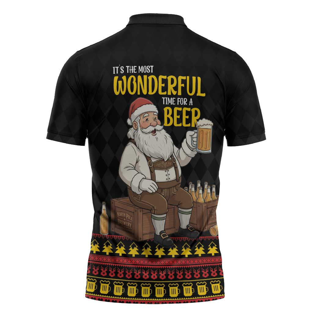 Funny Santa Claus Zipper Polo Shirt It's The Most Wonderful Time For A Beer - Wonder Print Shop