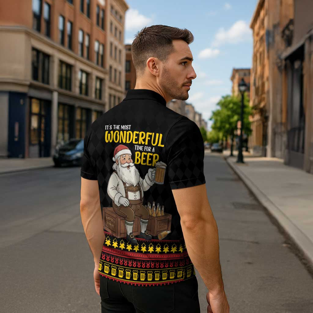 Funny Santa Claus Zipper Polo Shirt It's The Most Wonderful Time For A Beer - Wonder Print Shop