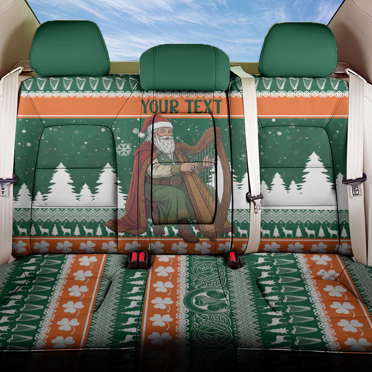 Ireland Christmas Personalized Back Car Seat Cover Daidi na Nollag With Irish Harp - Wonder Print Shop