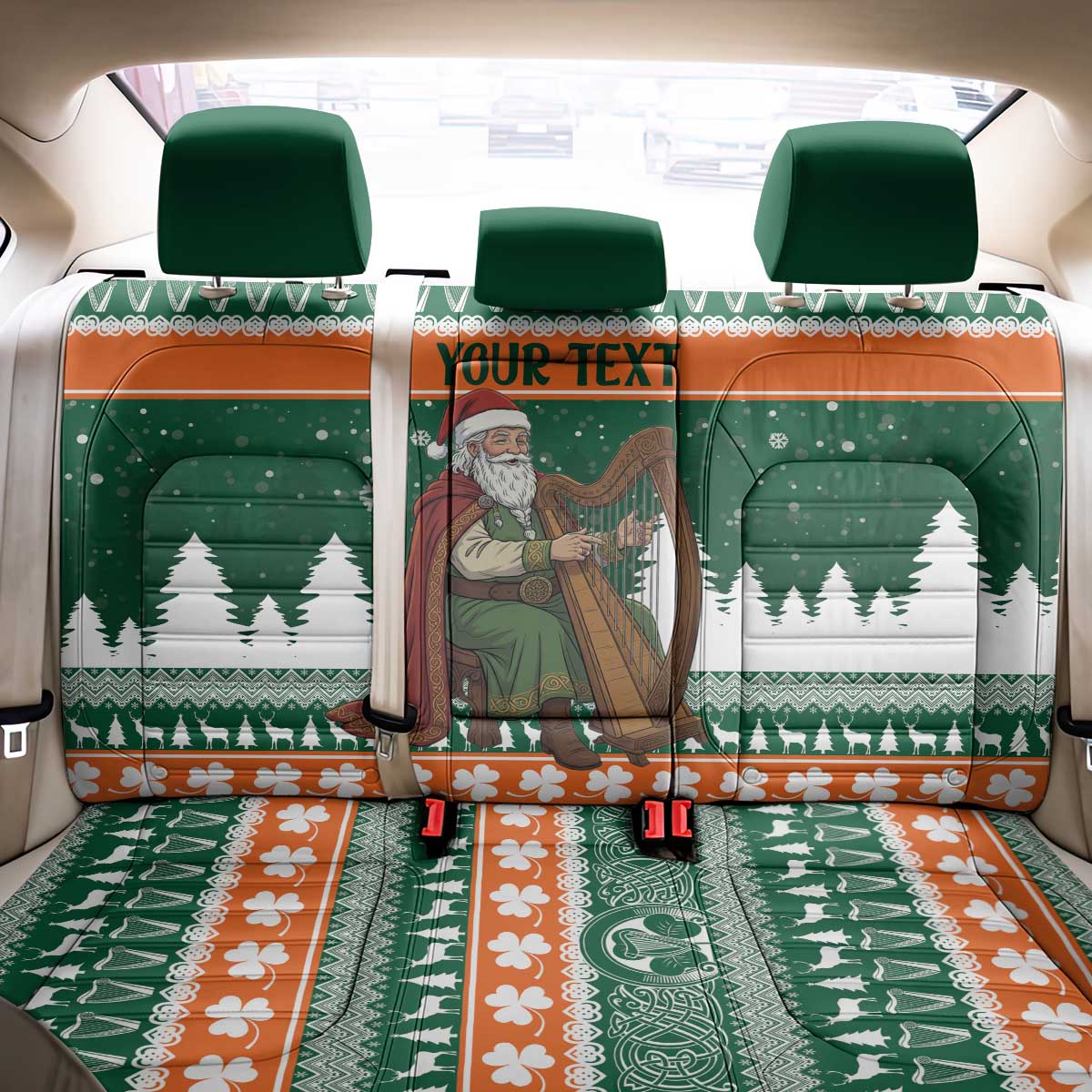 Ireland Christmas Personalized Back Car Seat Cover Daidi na Nollag With Irish Harp - Wonder Print Shop