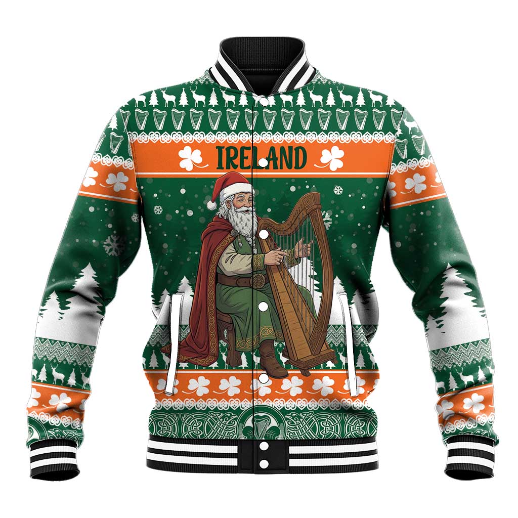 Ireland Christmas Personalized Baseball Jacket Daidi na Nollag With Irish Harp - Wonder Print Shop