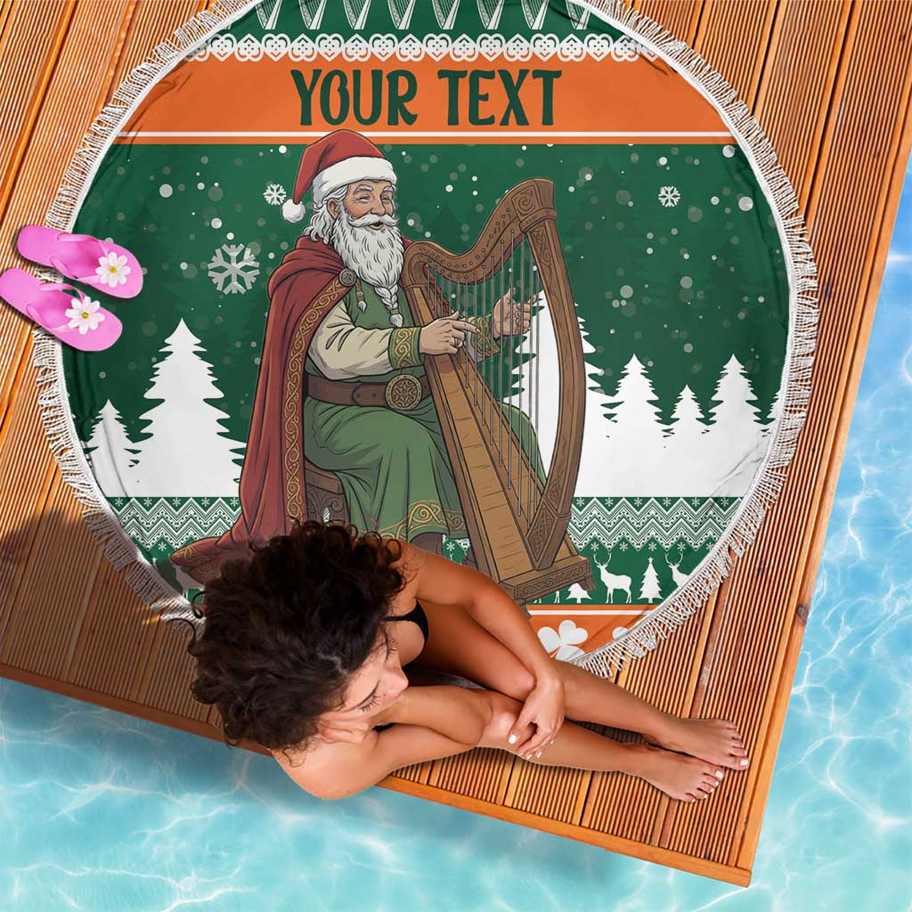 Ireland Christmas Personalized Beach Blanket Daidi na Nollag With Irish Harp - Wonder Print Shop