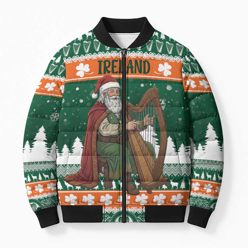 Ireland Christmas Personalized Bomber Puffer Jacket Daidi na Nollag With Irish Harp - Wonder Print Shop