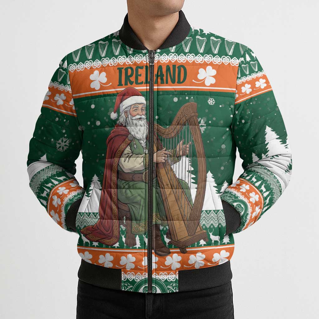 Ireland Christmas Personalized Bomber Puffer Jacket Daidi na Nollag With Irish Harp - Wonder Print Shop