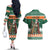 Ireland Christmas Personalized Couples Matching Off The Shoulder Long Sleeve Dress and Hawaiian Shirt Daidi na Nollag With Irish Harp - Wonder Print Shop
