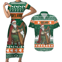Ireland Christmas Personalized Couples Matching Short Sleeve Bodycon Dress and Hawaiian Shirt Daidi na Nollag With Irish Harp - Wonder Print Shop