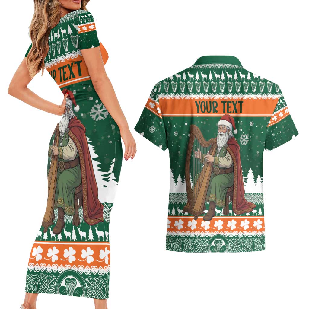 Ireland Christmas Personalized Couples Matching Short Sleeve Bodycon Dress and Hawaiian Shirt Daidi na Nollag With Irish Harp - Wonder Print Shop