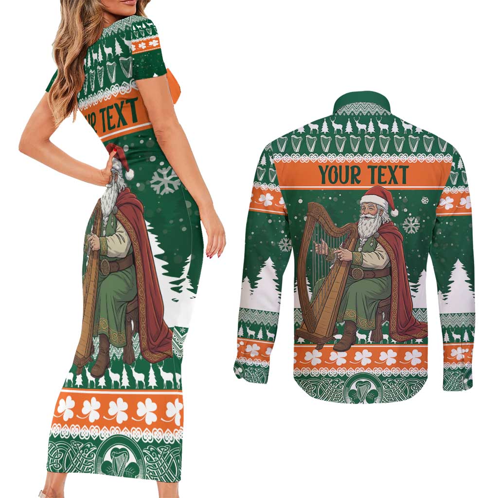 Ireland Christmas Personalized Couples Matching Short Sleeve Bodycon Dress and Long Sleeve Button Shirt Daidi na Nollag With Irish Harp - Wonder Print Shop