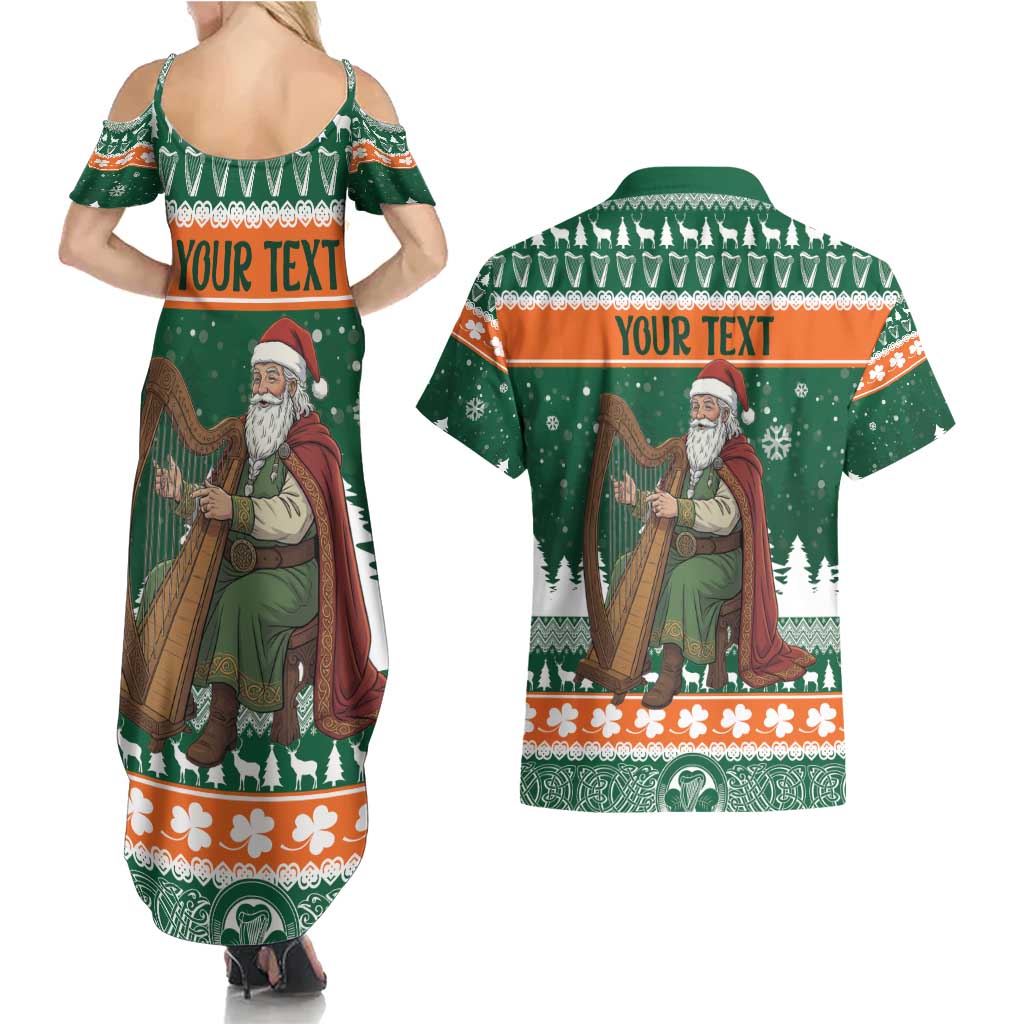 Ireland Christmas Personalized Couples Matching Summer Maxi Dress and Hawaiian Shirt Daidi na Nollag With Irish Harp - Wonder Print Shop