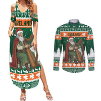 Ireland Christmas Personalized Couples Matching Summer Maxi Dress and Long Sleeve Button Shirt Daidi na Nollag With Irish Harp - Wonder Print Shop