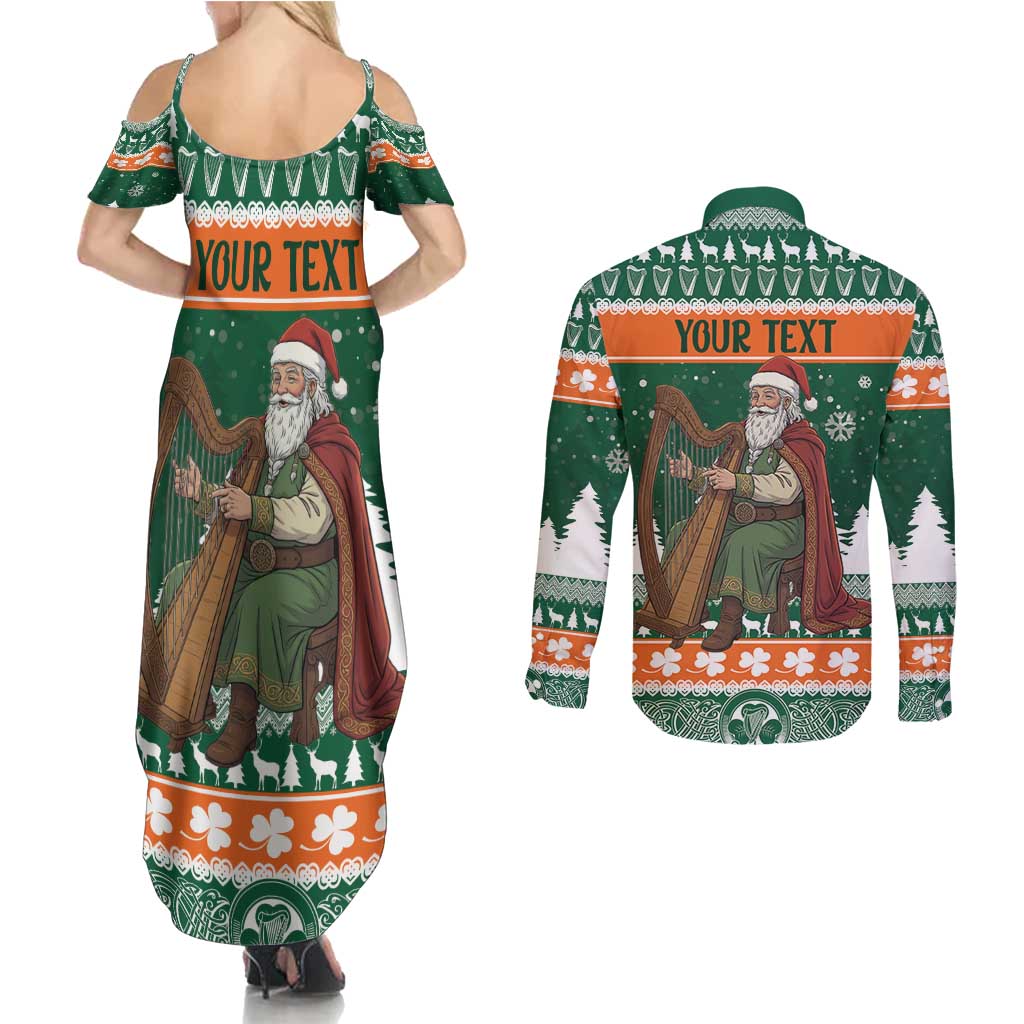 Ireland Christmas Personalized Couples Matching Summer Maxi Dress and Long Sleeve Button Shirt Daidi na Nollag With Irish Harp - Wonder Print Shop