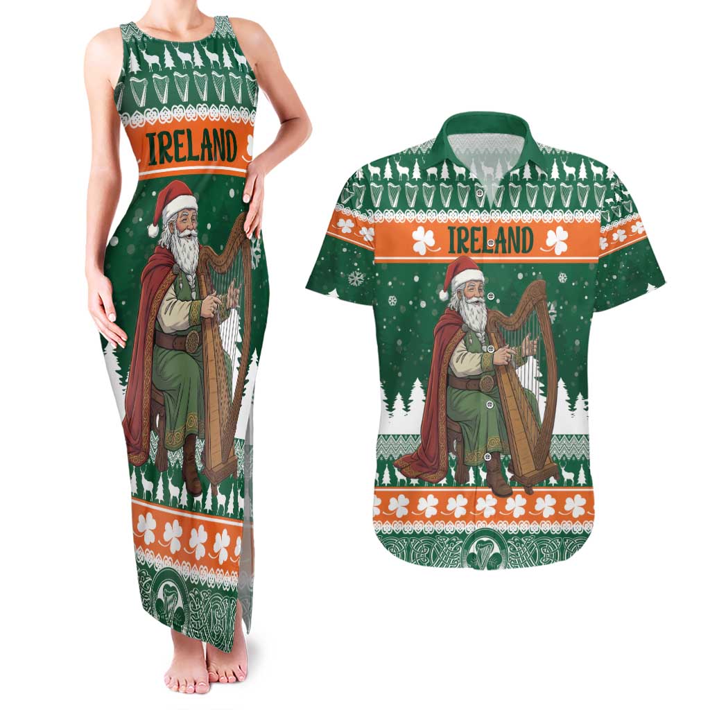 Ireland Christmas Personalized Couples Matching Tank Maxi Dress and Hawaiian Shirt Daidi na Nollag With Irish Harp - Wonder Print Shop
