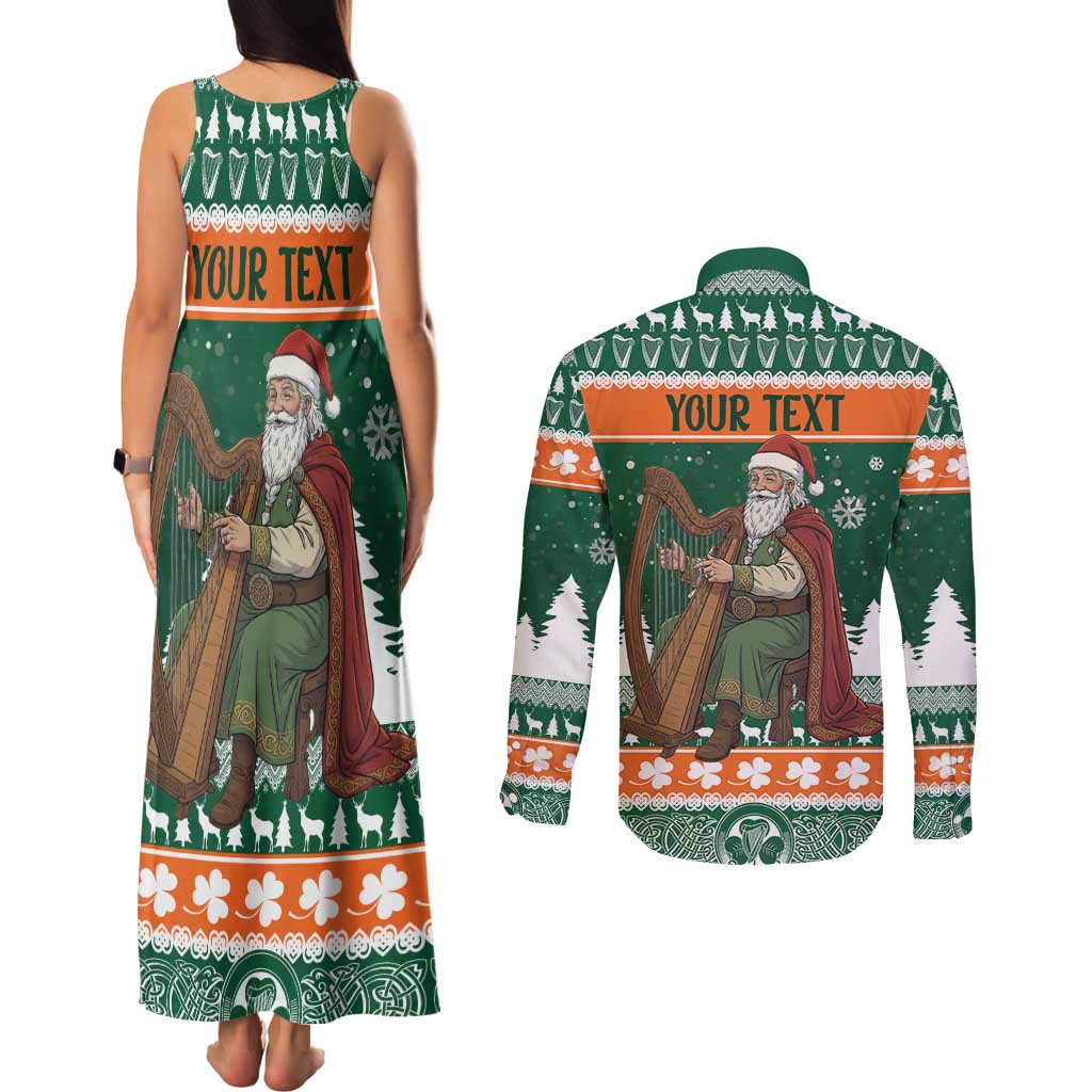 Ireland Christmas Personalized Couples Matching Tank Maxi Dress and Long Sleeve Button Shirt Daidi na Nollag With Irish Harp - Wonder Print Shop