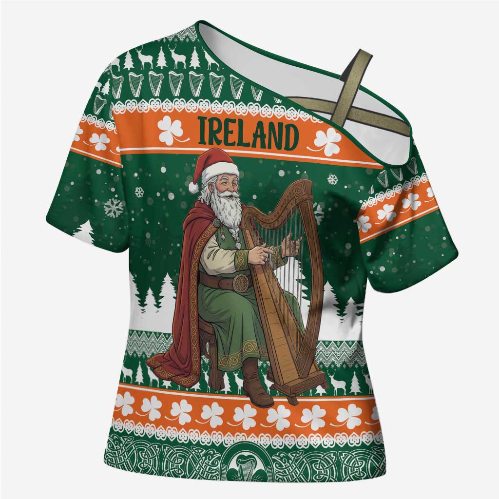 Ireland Christmas Personalized Cross Shoulder Shirt Daidi na Nollag With Irish Harp - Wonder Print Shop