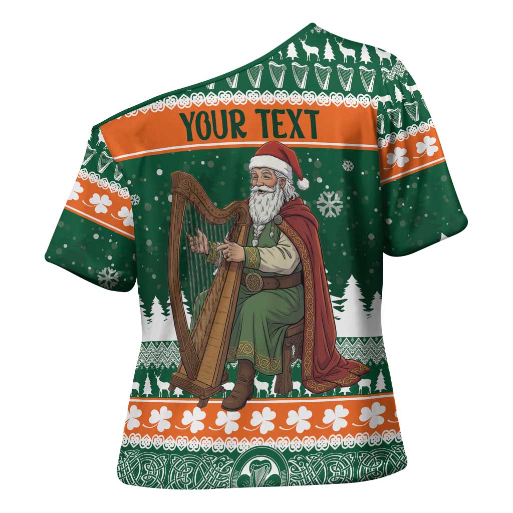 Ireland Christmas Personalized Cross Shoulder Shirt Daidi na Nollag With Irish Harp - Wonder Print Shop