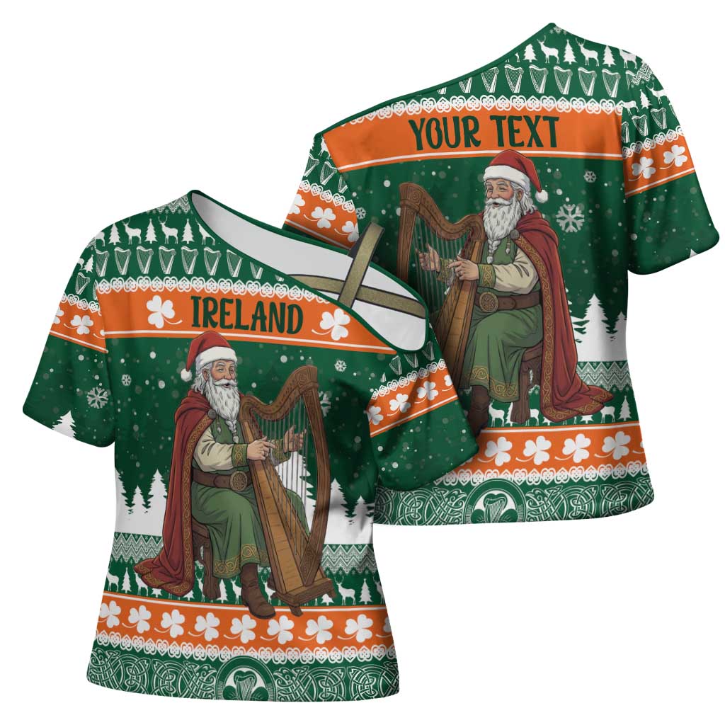 Ireland Christmas Personalized Cross Shoulder Shirt Daidi na Nollag With Irish Harp - Wonder Print Shop