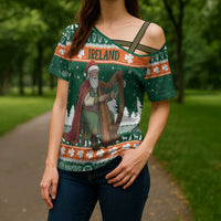 Ireland Christmas Personalized Cross Shoulder Shirt Daidi na Nollag With Irish Harp - Wonder Print Shop