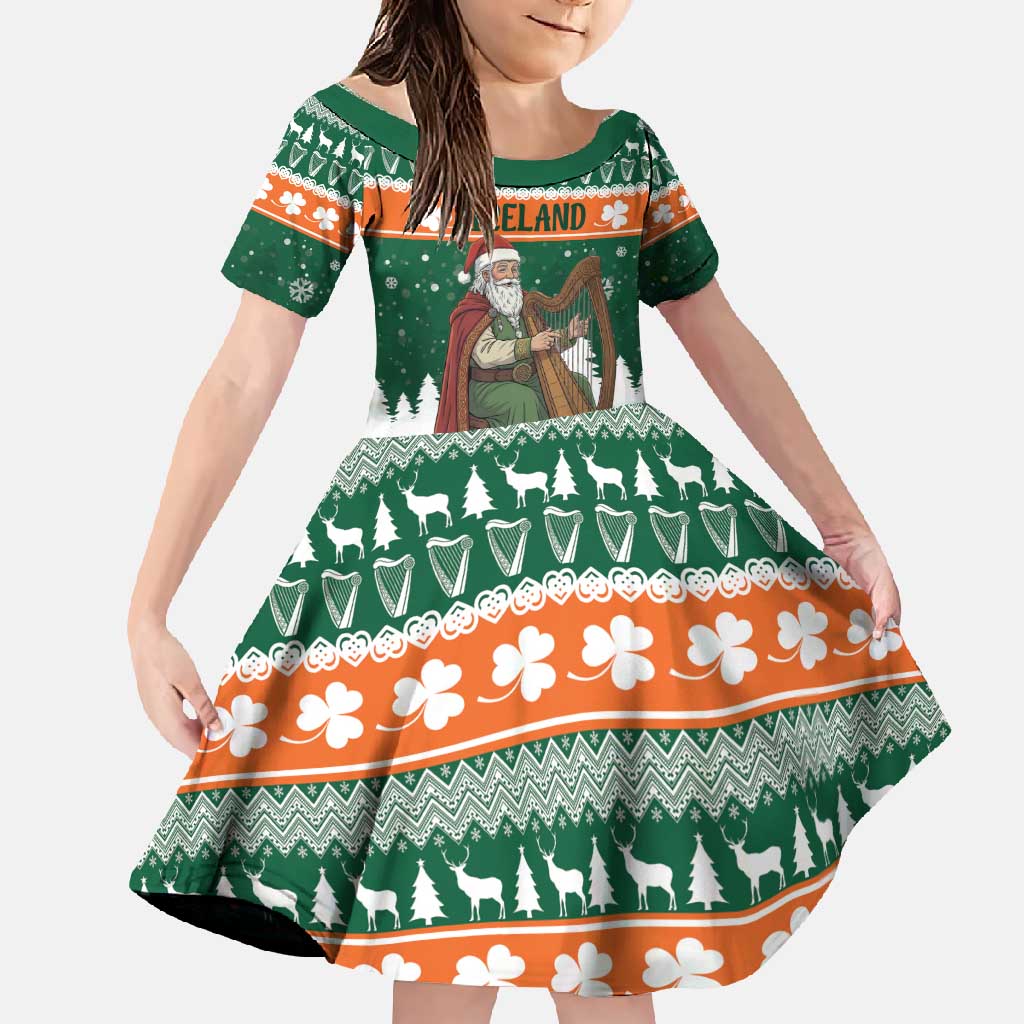 Ireland Christmas Personalized Family Matching Long Sleeve Bodycon Dress and Hawaiian Shirt Daidi na Nollag With Irish Harp - Wonder Print Shop
