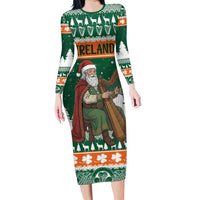 Ireland Christmas Personalized Family Matching Long Sleeve Bodycon Dress and Hawaiian Shirt Daidi na Nollag With Irish Harp - Wonder Print Shop