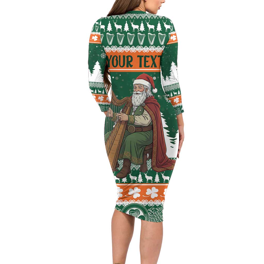 Ireland Christmas Personalized Family Matching Long Sleeve Bodycon Dress and Hawaiian Shirt Daidi na Nollag With Irish Harp - Wonder Print Shop