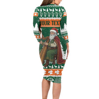 Ireland Christmas Personalized Family Matching Long Sleeve Bodycon Dress and Hawaiian Shirt Daidi na Nollag With Irish Harp - Wonder Print Shop