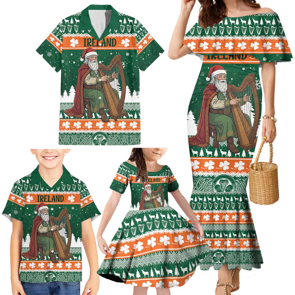 Ireland Christmas Personalized Family Matching Mermaid Dress and Hawaiian Shirt Daidi na Nollag With Irish Harp - Wonder Print Shop