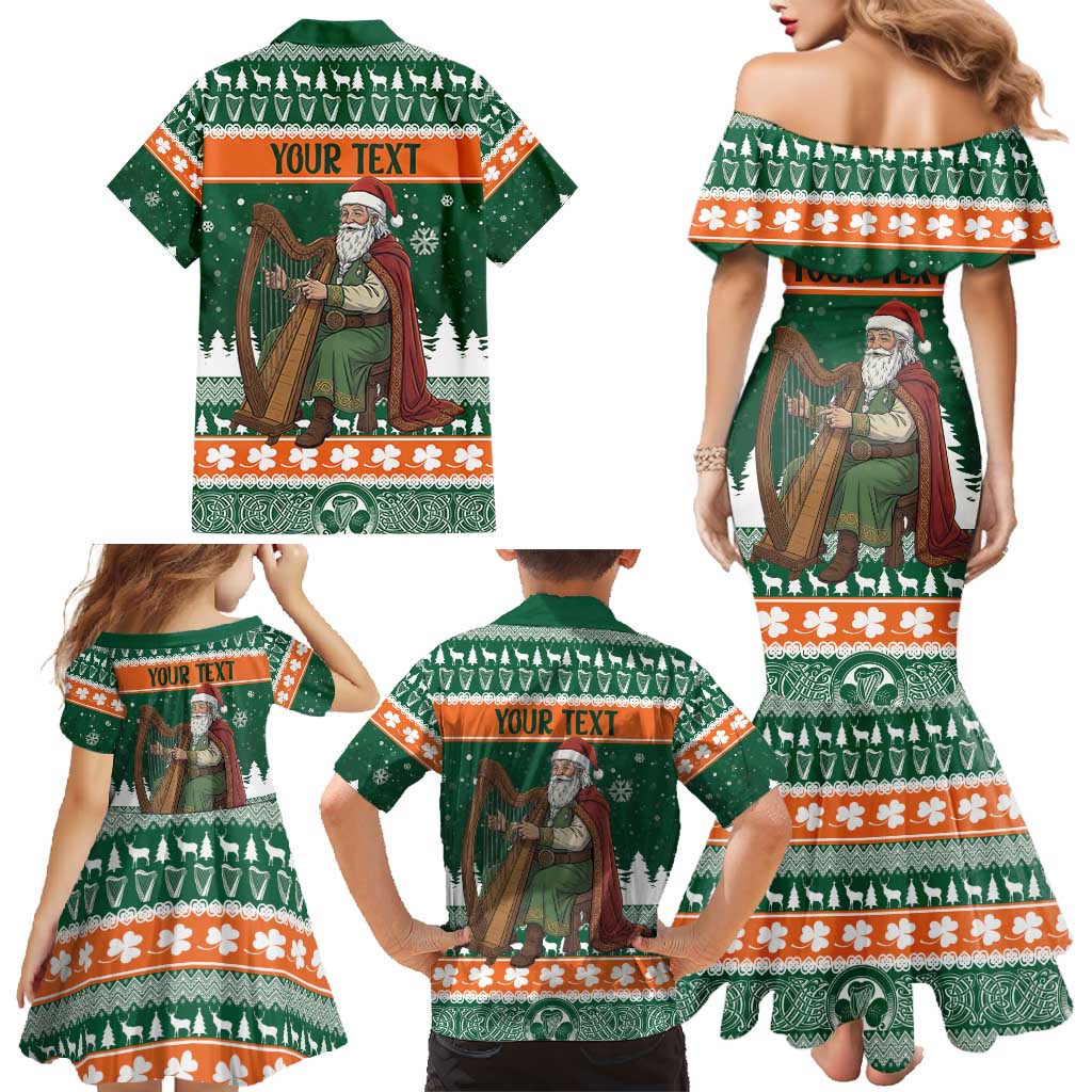 Ireland Christmas Personalized Family Matching Mermaid Dress and Hawaiian Shirt Daidi na Nollag With Irish Harp - Wonder Print Shop