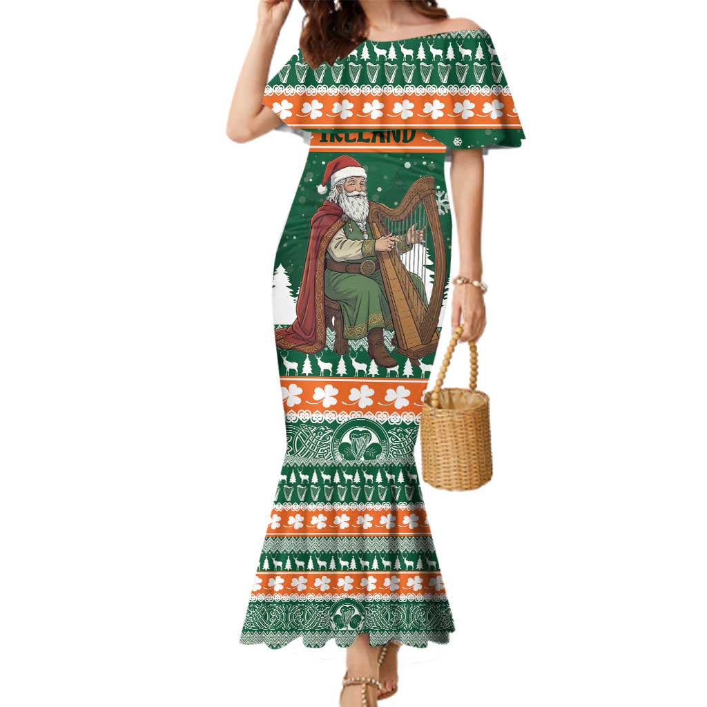 Ireland Christmas Personalized Family Matching Mermaid Dress and Hawaiian Shirt Daidi na Nollag With Irish Harp - Wonder Print Shop