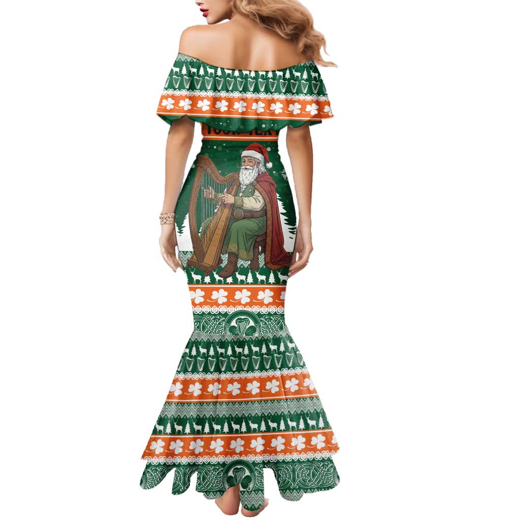 Ireland Christmas Personalized Family Matching Mermaid Dress and Hawaiian Shirt Daidi na Nollag With Irish Harp - Wonder Print Shop