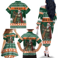 Ireland Christmas Personalized Family Matching Off The Shoulder Long Sleeve Dress and Hawaiian Shirt Daidi na Nollag With Irish Harp - Wonder Print Shop