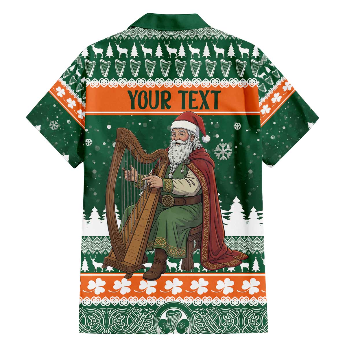 Ireland Christmas Personalized Family Matching Off The Shoulder Long Sleeve Dress and Hawaiian Shirt Daidi na Nollag With Irish Harp - Wonder Print Shop