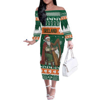 Ireland Christmas Personalized Family Matching Off The Shoulder Long Sleeve Dress and Hawaiian Shirt Daidi na Nollag With Irish Harp - Wonder Print Shop