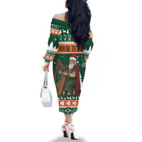 Ireland Christmas Personalized Family Matching Off The Shoulder Long Sleeve Dress and Hawaiian Shirt Daidi na Nollag With Irish Harp - Wonder Print Shop