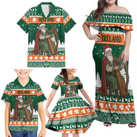 Ireland Christmas Personalized Family Matching Off Shoulder Maxi Dress and Hawaiian Shirt Daidi na Nollag With Irish Harp - Wonder Print Shop